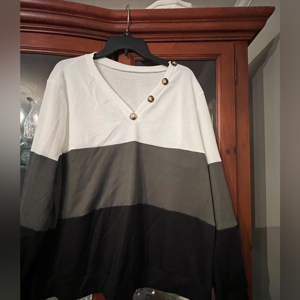 Shein Curve 2XL Women’s Waffle Knit Tricolor Blouse NWOT